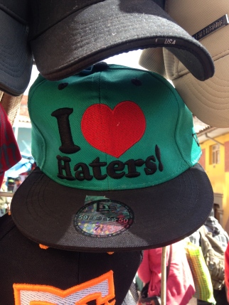 This hat that says "I Love Haters"